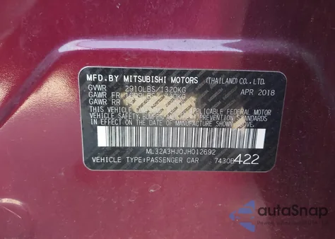 2018 Mitsubishi Mirage Es z USA, uszkodzony, nr VIN ML32A3HJ0JH012692
